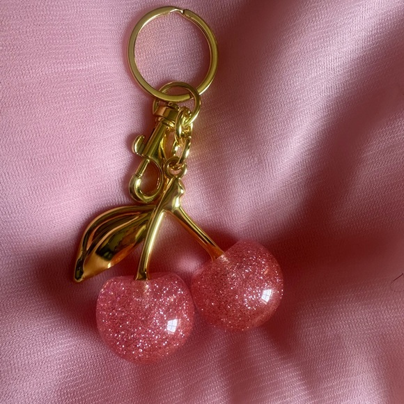 Gold and Pink Cherry Key Chain - Picture 2 of 2
